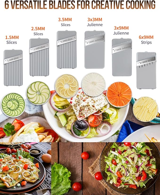 Upgrade Mandoline Slicer Safe Vegetable Chopper-Julienne Dicer for Kitchen, Potato Slicer, Adjustable Vegetable Cutter with Container, Multifunctional 6 in 1 Food Chopper (Black)