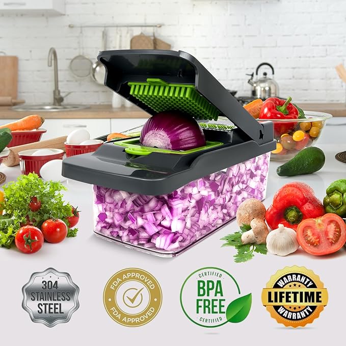 Vegetable Chopper Veggie Chopper,Mandoline Slicer,Multifunctional 12 in 1 Food Choppers, Kitchen Vegetable Slicer Dicer Cutter,Onion Mincer,Cheese Grater,Colander Basket,Kitchen Gadgets