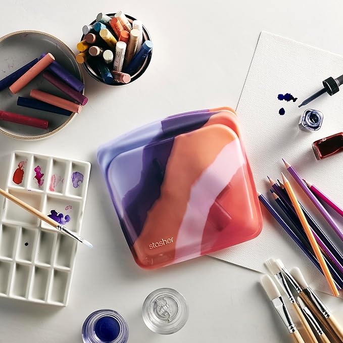 Stasher Premium Silicone Reusable Food Storage Bags, 4-Pack, Multi, Multi-Use Food Storage Bags, Lunch Bag, Travel Containers, BPA Free, Leak-free, Dishwasher-Safe, Eco-friendly