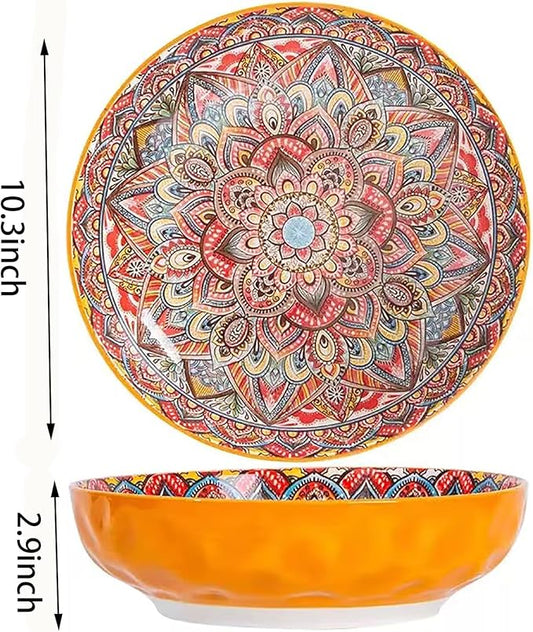 Large Serving Bowls，10 inch Ceramic Salad Bowls，Ideal Housewarming Gift，Vibrant Color Soup Bowls for Party，Pasta，Fruit，Dishwasher & Microwave Safe Soup Bowls (Orange)