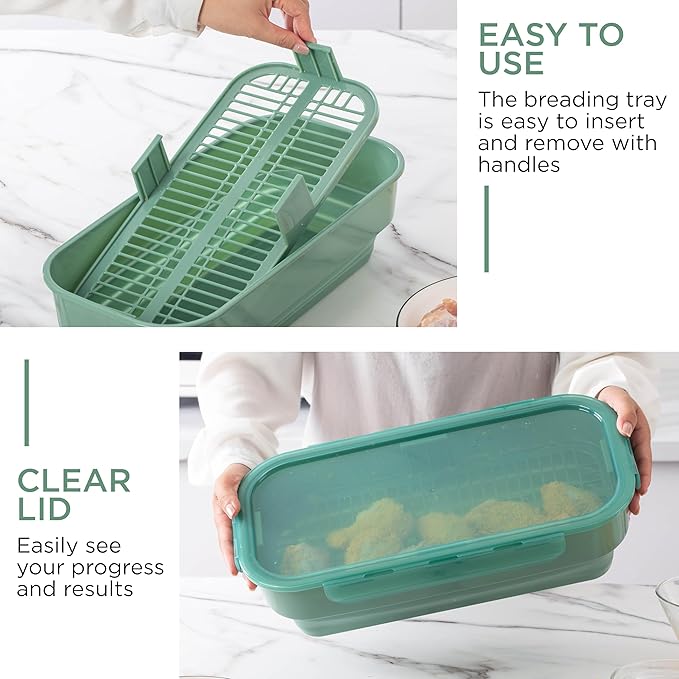 COOK WITH COLOR Collapsible Batter Bowl - Mess Free Breading Shaker Container - Great for Fried Fish, Fried Chicken, Onion Rings, Wings & More, Sage