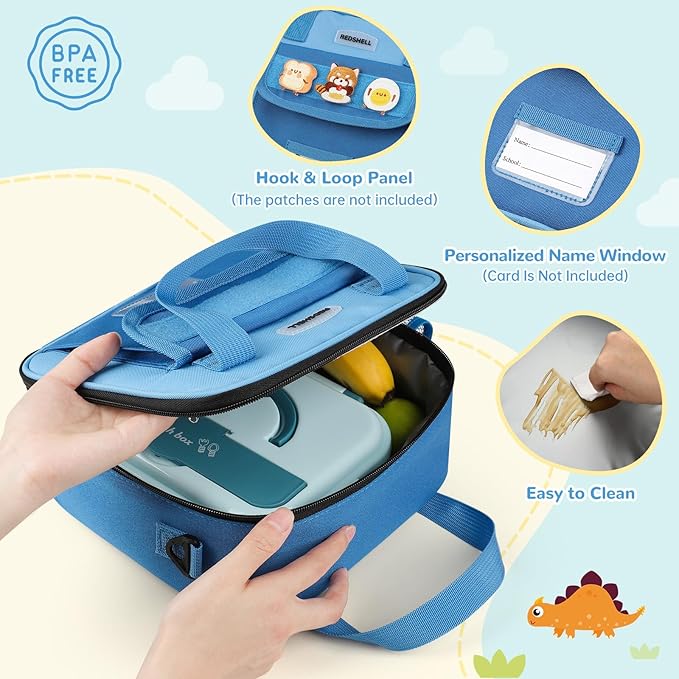 REDSHELL Tactical Lunch Box Kids, Large Insulated Lunch Bag for Boys Girls, Cooler Lunchbag, Square Toddler Lunchbox, School Daycare Lunch Tote Pail with Water Bottle Holder Shoulder Strap, Dark Blue