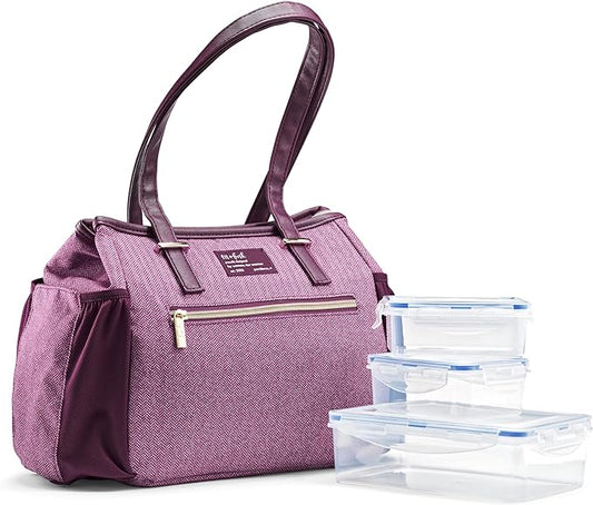 Fit & Fresh Lunch Bag For Women, Insulated Womens Lunch Bag For Work, Leakproof & Stain-Resistant Large Lunch Box For Women With Containers and Zipper Closure Copley Bag, Plum