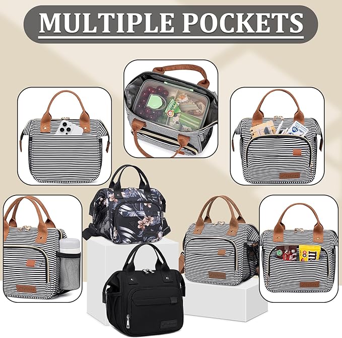 TuErCao Small Lunch Bag Lightweight Insulated Lunch Box for Women Work Portable Soft Cooler for Picnic Travel Road Trips, Loncheras para Mujer, Stripes