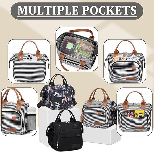 TuErCao Small Lunch Bag Lightweight Insulated Lunch Box for Women Work Portable Soft Cooler for Picnic Travel Road Trips, Loncheras para Mujer, Stripes