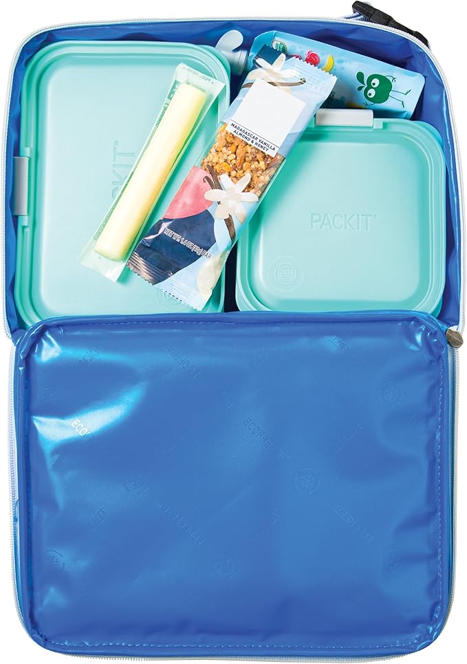 PackIt Freezable Classic Lunch Box, Blue Sky, Built with EcoFreeze Technology, Collapsible, Reusable, Zip Closure With Zip Front Pocket and Buckle Handle, Perfect for School Lunches