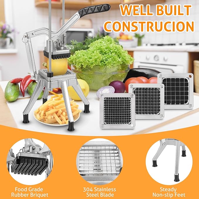 WICHEMI Commercial Vegetable Chopper Dicer Commercial Onion Chopper Dicer w/3 Replacement Blades Vegetable Fruit Chopper French Fry Cutter Heavy Duty Food Dicer Chopper for Potatoes Peppers Mushrooms