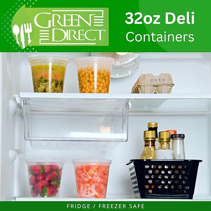Deli Containers with Lids 32 oz. 40 Pack Disposable Clear Lunch Containers Leakproof, Plastic Round Food Storage Containers, Freezer Containers for Food
