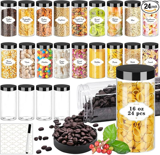 Plastic Jars with Lids 16 OZ, Plastic Jars 24 Pcs Slime Containers with Airtight Screw On Lids Leak Proof Clear Storage Containers Jar Empty for Kitchen & Household Food Storage