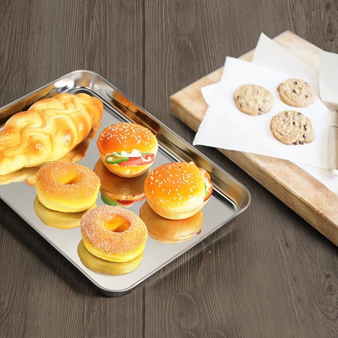 Baking Sheets 5 Pieces, Bastwe Cookie Sheets Set of 5 Stainless Steel Baking Pans Toaster Oven Tray Pans, Rectangle Size 12 × 9 × 1 inch, Rustproof & Healthy & Easy Clean & Dishwasher Safe