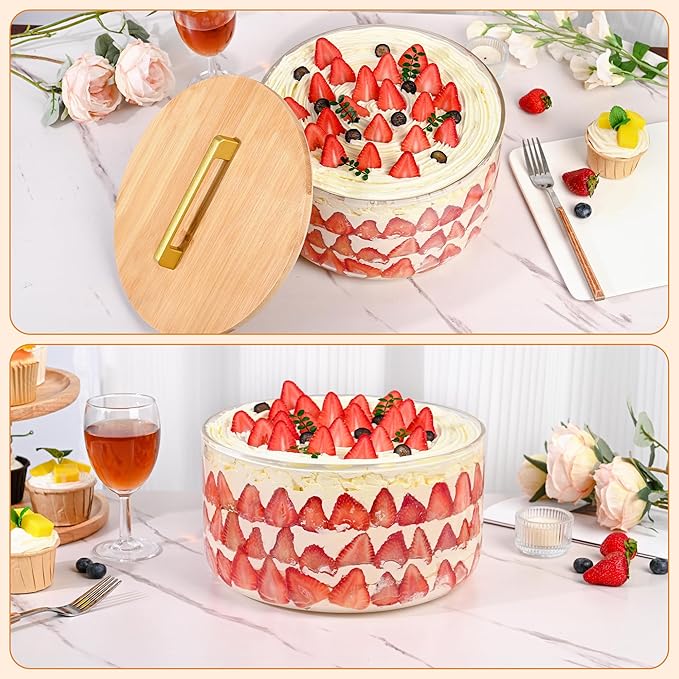 Large Glass Salad Bowl with Lid 195oz, Large Mixing Bowl with Lid for Salad, Fruit, Dessert, 9.8" Clear Trifle Bowl Glass for Family, Keep Food Fresh, Microwave and Dishwasher Safe