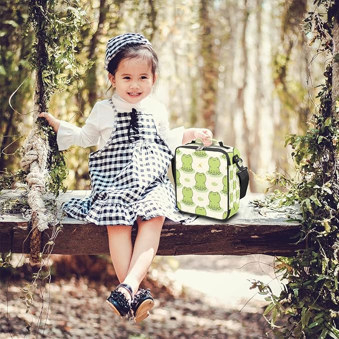 Cute Frog Kids Lunch Box Animal Frog Insulated Lunch Bag Tote for Girls Boys Cooler Freezable Meal Prep Bag with Shoulder Strap Waterproof Lunch Container for School Office Picnic