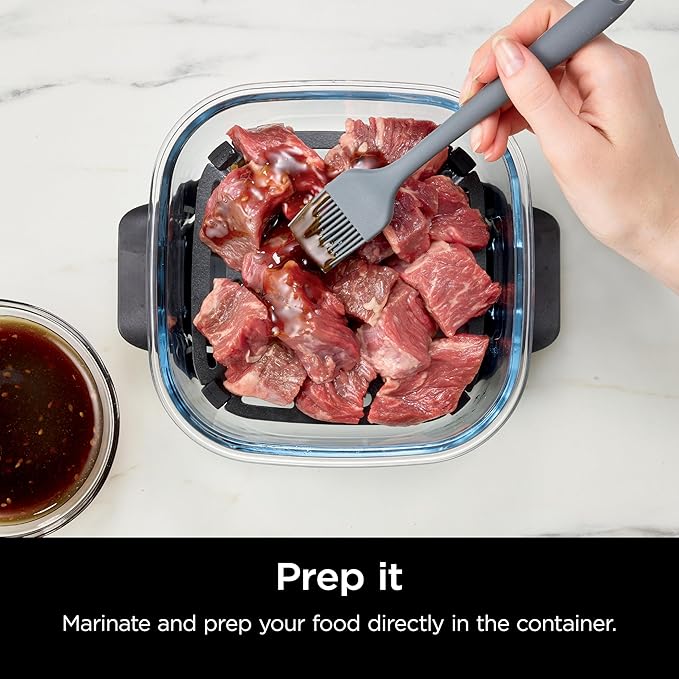 Ninja 6 Cup TempWare Glass Container with Leak-Proof Storage lid, Compatible Crispi Portable Cooking System, Microwave, Freezer and Dishwasher Safe, PFAS Free Glass Cooking Surface