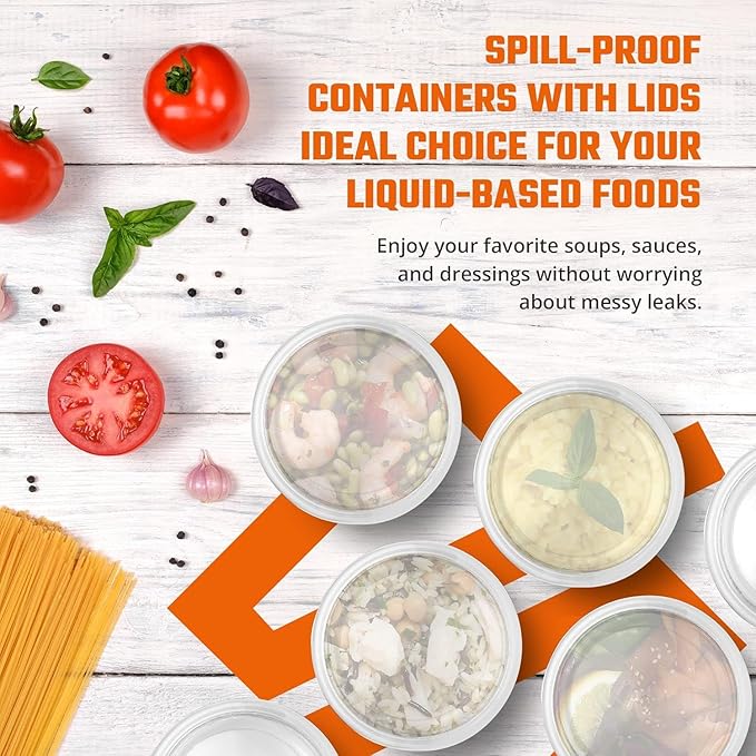 SQUATZ 50 Microwavable Food Container - 16oz Translucent Meal Box Storage with Lids, Ideal for Storing Soups, Condiments, Sauces, Dressing, Salads, Fruit, Baby Food, Healthy Snacks, and Leftovers