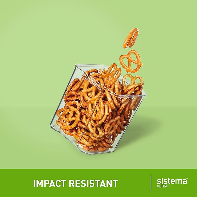 Sistema Ultra Tritan Airtight Pantry & Kitchen Storage Containers 3 Square Plastic Food Containers with Lids (1x 1.3L + 2x 700ml) Stackable with Locking Clips BPA-Free [82008]