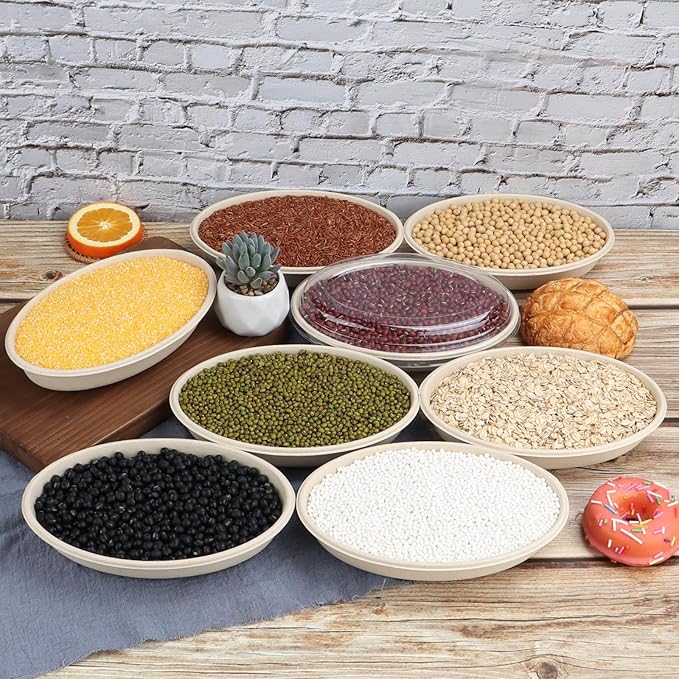 18 oz Oval Disposable bowls with lids,Sugarcane Salad Bowls take away food containers Plant Fibers 50 Pack
