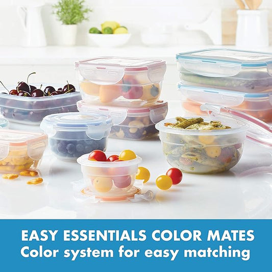 LOCK & LOCK Easy Essentials Color Mates Food Storage lids/Airtight containers, BPA Free, 18 Piece, Clear
