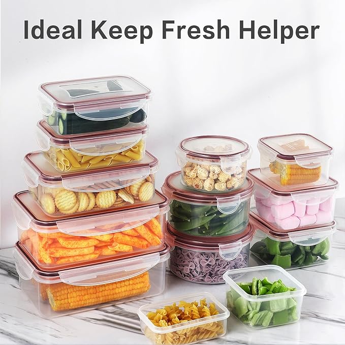HOMBERKING 32 Pieces Food Storage Containers Set with Snap Lids (16 Lids + 16 Containers), Meal Prep Airtight Plastic Containers, BPA-Free Lunch Containers for Kitchen Organization, Pantry, Home, Red