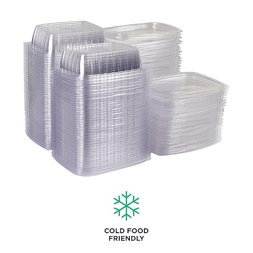 ECO PRODUCTS Compostable 24oz Clear Rectangular Deli Containers With Lids, Pack of 50, Meal Prep, Made from PLA Plastic, A Renewable Material Made from Plants, One Lid Works With All