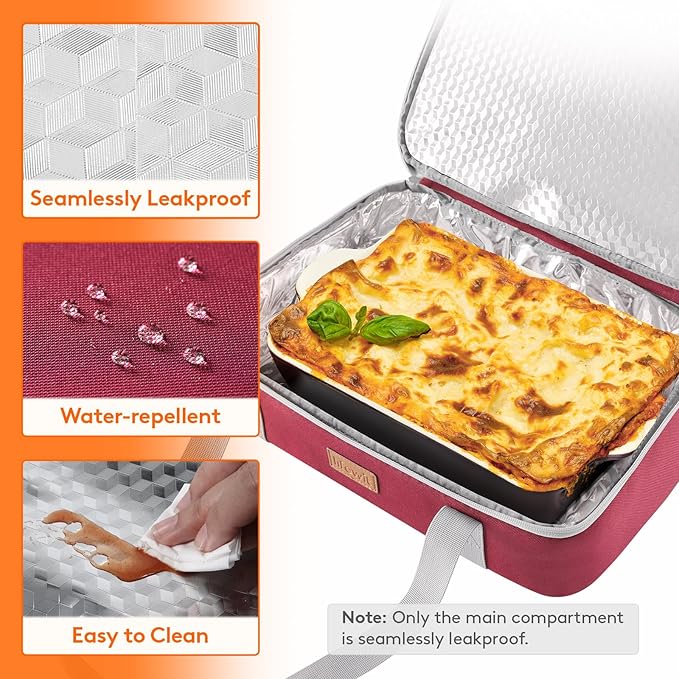 Lifewit Expandable Insulated Casserole Carrier for Hot or Cold Food, Double Decker Food Bag Lasagna Holder Carry Tote for Potluck Parties/Picnic/Cookouts, Fits 9"x13" Baking Dish, Red
