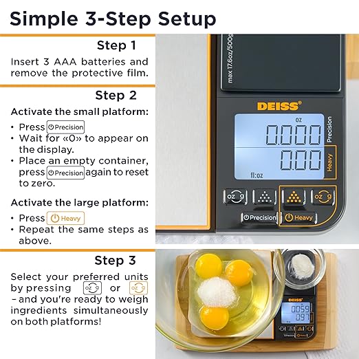 Deiss PRO Dual Platform Digital Kitchen and Food Scale - 11lb Capacity & 17.6oz Capacity Precision Kitchen Scale, Digital Scale for Baking, Cooking, Meal Prep, Food Scales Grams and Ounces