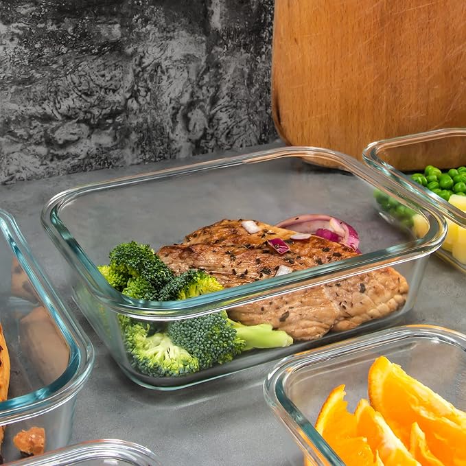 12 Pack Glass Meal Prep Containers with Airtight Lids, Leak-Proof Food Storage Containers, Dishwasher/Microwave/Oven/Freezer Safe Glass Containers for Lunch, Leftovers, to Go (Blue)