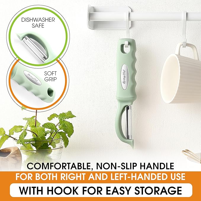 Spring Chef Premium Swivel Vegetable Peeler, Pistachio & Stainless Steel Magnetic Measuring Cups, Set of 7, Black - 2 Product Bundle