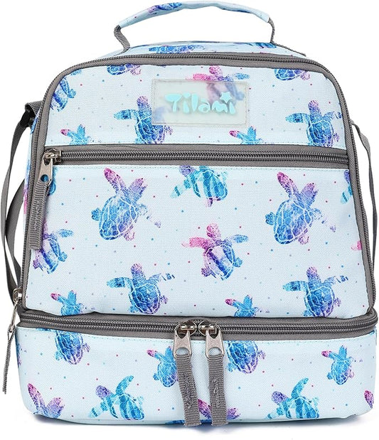 Tilami Lunch Bags Insulated Adjustable Strap Zipper, Water-Resistant Cooler Bags, Bento Bags for Kids Toddlers, Turtle Blue