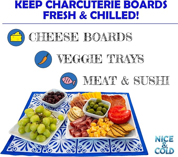 Reusable Freezable Ice Mat for Keeping Food Trays, Cheese Boards, Deli Meat, Veggie Plates, & Sushi Fresh and Cold – Charcuterie Chilling Mat – Perfect for Picnics & Parties!