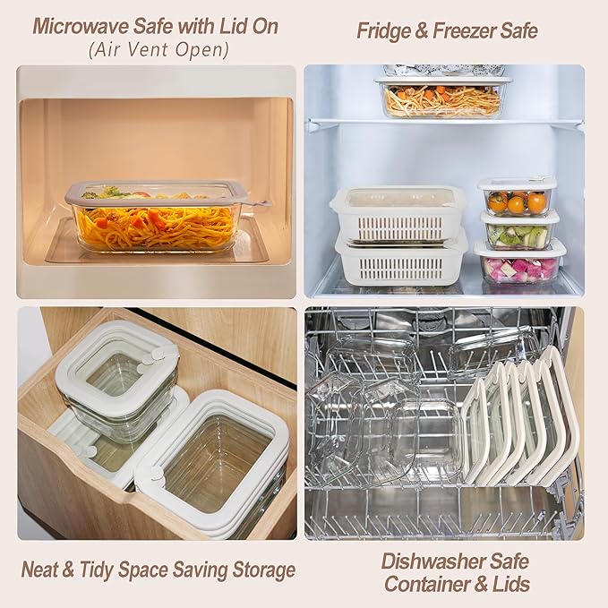 Urban Green Glass Food Storage Containers with Glass Lids, Microwave Safe Glass Food Container Set, Aitight Glass Meal Prep Container Set, LeakProof, 100% Plastic Free, 2 Pack