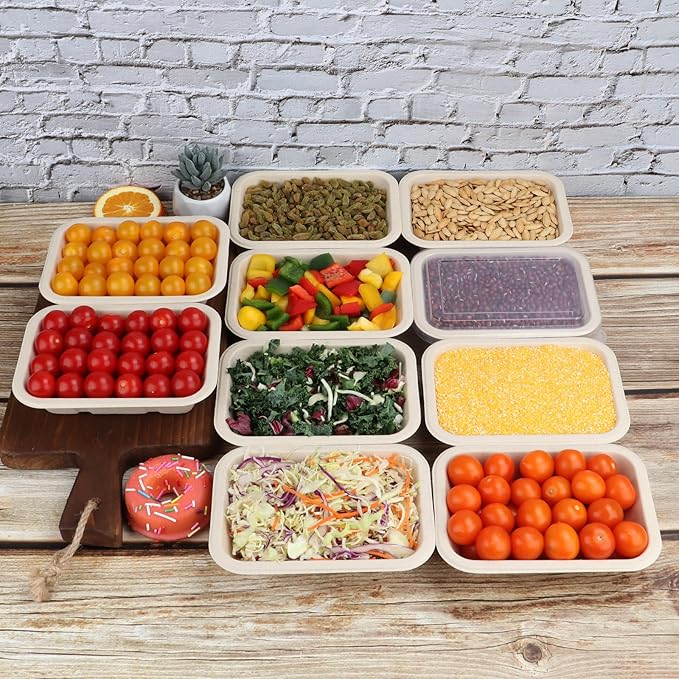 17 ozDisposable Sugarcane Fiber bowls with lids, Compostable Fiber 50 Pack paper bowls