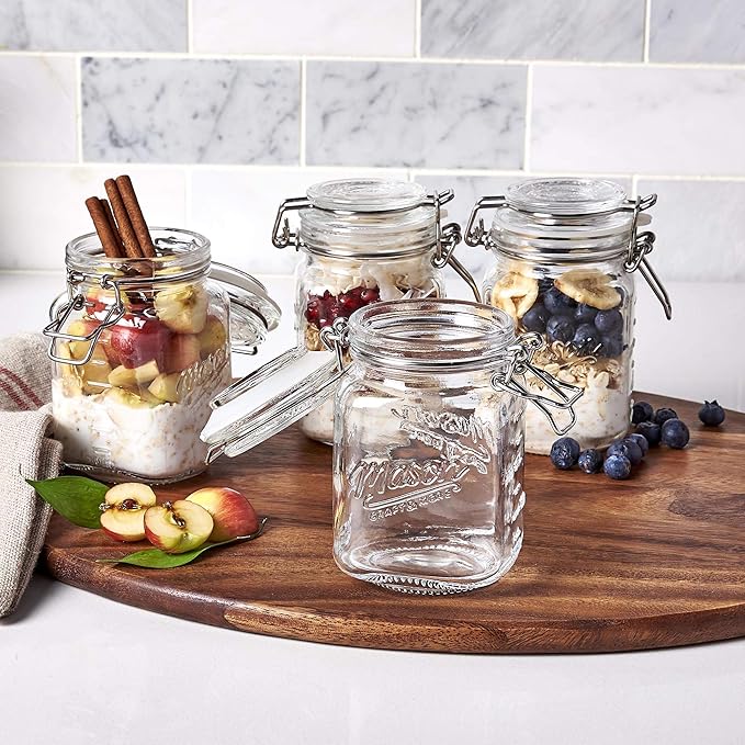 Mason Craft & More Glass Clamp Jars, 12OZ Mini 4 Pack, Clear
