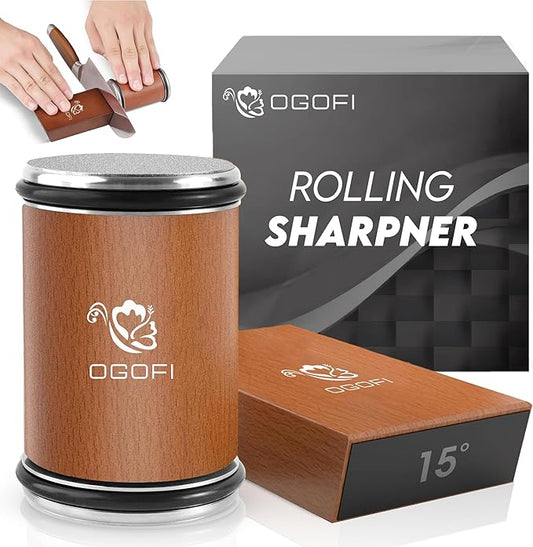 Rolling Knife Sharpener with Diamond and Ceramic Discs – 15° & 20° Magnetic Angle, Ideal for Kitchen Knives, Pocket Knives and Chef Tools – Razor-Sharp Blade Sharpening Kit