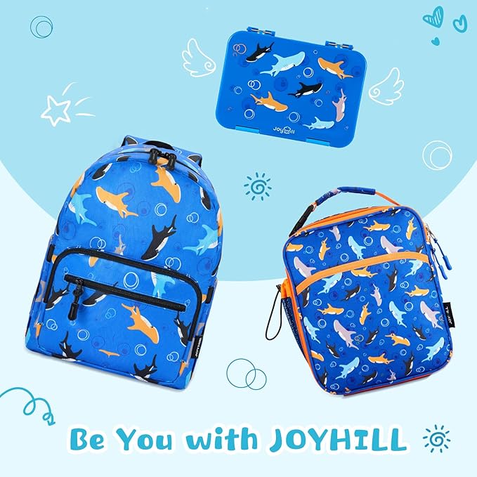 JOYHILL Bento Lunch Box for Kids, Adult Kids Lunch Box with 4-6 Compartment, Leak Proof Lunch Box Containers BPA-Free for Toddler Daycare School Travel, M-blue shark