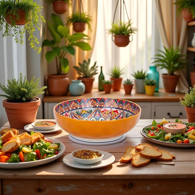 Large Serving Bowls，10 inch Ceramic Salad Bowls，Ideal Housewarming Gift，Vibrant Color Soup Bowls for Party，Pasta，Fruit，Dishwasher & Microwave Safe Soup Bowls (Orange)