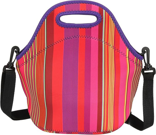 PATIKIL Insulated Lunch Bag, Neoprene Lunch Tote Bag Thermal Portable Lunch Box Food Container with Shoulder Strap for Work Office Picnic Outdoor, Thin Vertical Stripe Pattern