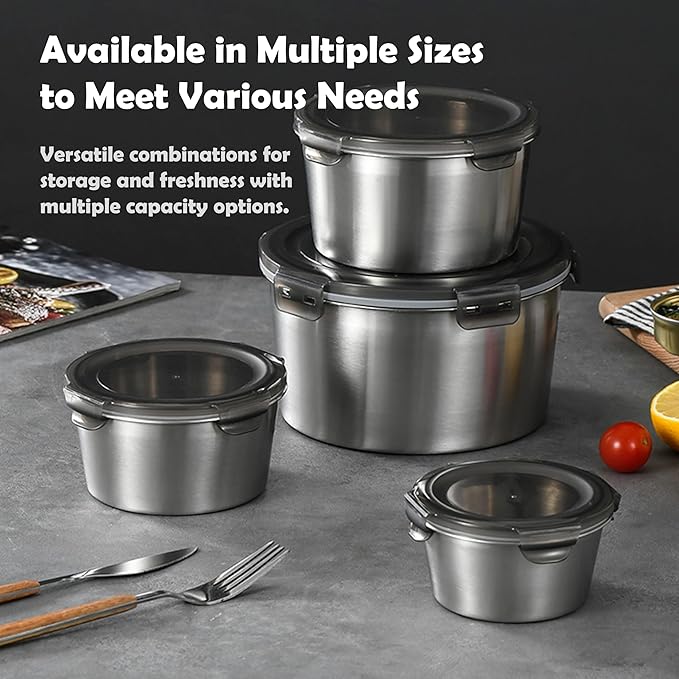 Stainless steel food storage containers leak proof & airtight lids for Kitchen,stainless steel bowl,meal prep lunch box,freezer and microwave safe (4-piece)