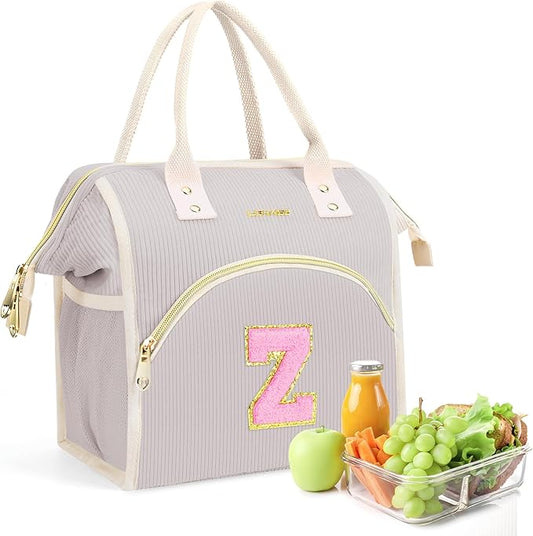 Personalized Initials Lunch Box for Women& Men, Preppy Reusable 10 L Insulated Lunch Bag, Leakproof Large Adults lunch tote Cooler Bags Insulated for Beach,Travel,Work, Picnic-Birthday Gifts（Gray Z）