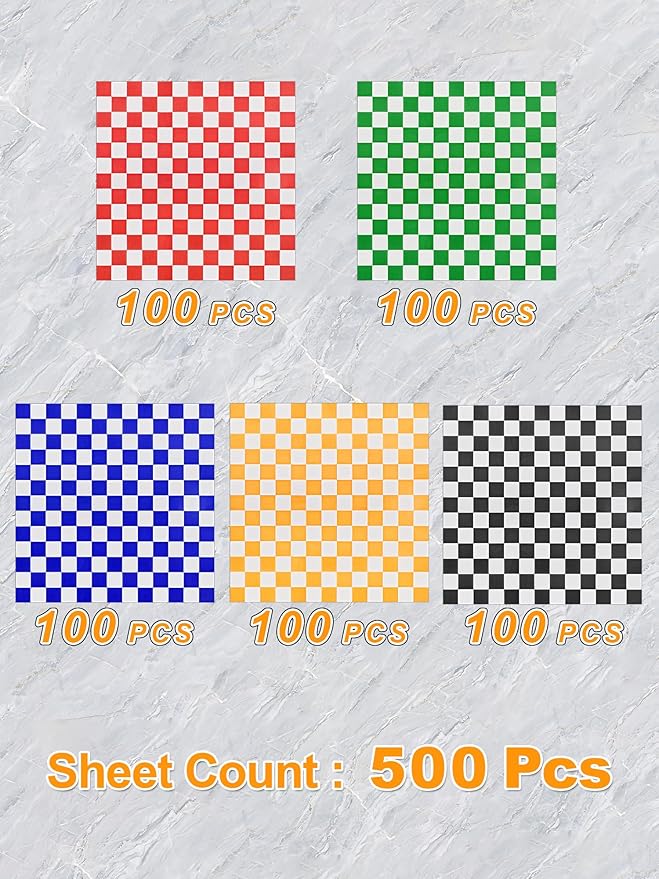 SMARTAKE 12 x 12 Inches Wax Paper for Food, 500 Pcs Non-Stick Hamburger Patty Paper, Square Sandwich Separators Wrapping Paper, for Lunch, Restaurants, Barbecues, Picnics, Parties, 5 Colors
