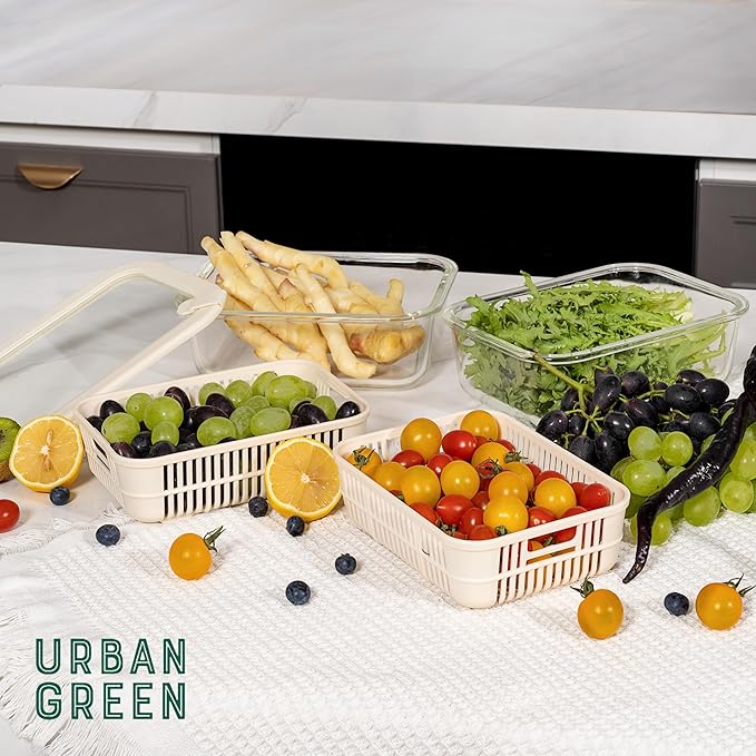 Urban Green Glass Food Storage Containers with Glass Lids, Microwave Safe Glass Food Container Set, Aitight Glass Meal Prep Container Set, LeakProof, 100% Plastic Free, 2 Pack