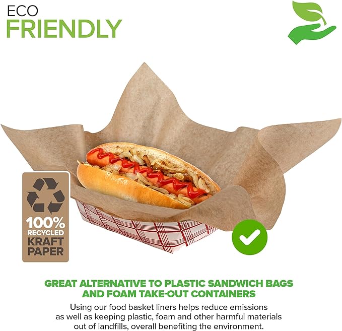 Stock Your Home 12 x 12 Grease Proof Deli Wrappers (500 Pack) - Pre Cut Natural Wax Paper Sheets - Recyclable Food Basket Liners -Kraft Deli Squares For Sandwiches, Lining Wire Food Baskets, Food Tray