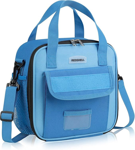 REDSHELL Tactical Lunch Box Kids, Large Insulated Lunch Bag for Boys Girls, Cooler Lunchbag, Square Toddler Lunchbox, School Daycare Lunch Tote Pail with Water Bottle Holder Shoulder Strap, Dark Blue