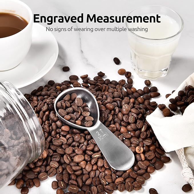 U-Taste sturdy 18/8 Stainless Steel Measuring Coffee Scoop Coffee Bean Spoon, and Upgraded 600ºF High Resistant Flexible and Sturdy Silicone Spatula Set of 4 (Black)