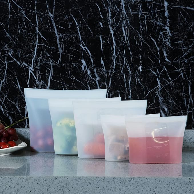Reusable Silicone Food Storage Bag, for Microwave, Oven, Fridge, Freezer & Sous Vide Zip Sealed Containers (2 Large size 53oz 1500ml)…