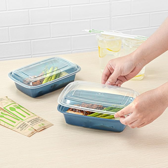 Restaurantware Asporto 38 Ounce Take Out Containers, 100 Food Containers With Lids - Microwavable, Disposable, Midnight Blue Plastic To Go Food Containers, No BPA, For Take Out And Delivery