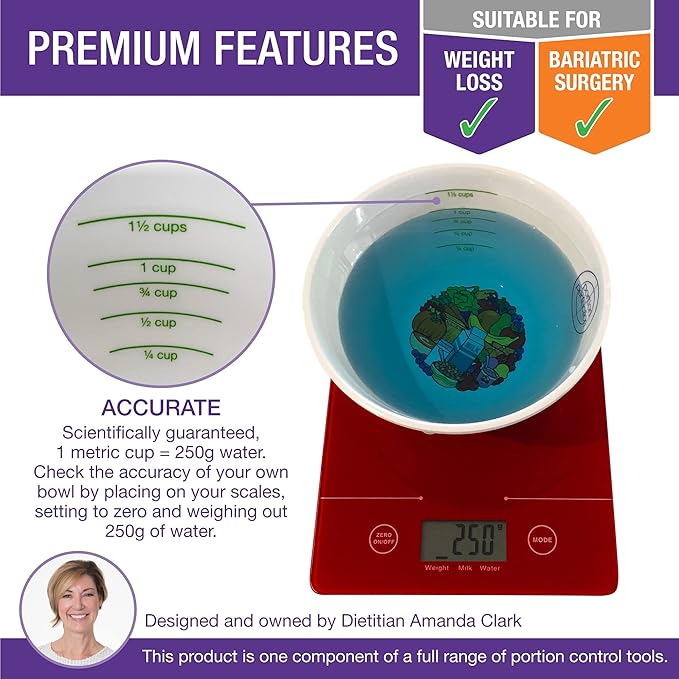 Portion Perfection Measuring Bowls, PORCELAIN, Set of 2, Portion Control Diabetes, Weight Control & Bariatric Surgery Must Haves. These Food Measuring Cups for Weight Management are Accurate