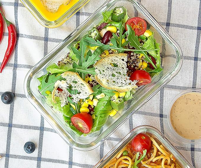 M MCIRCO 10-Pack Glass Food Storage Container with Lids, Airtight Glass Lunch Bento Boxes, Leak Proof Glass Meal Prep Container,Microwave, Oven, Freezer and Dishwasher Friendly