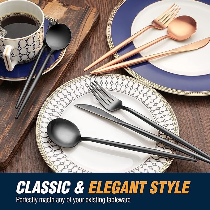 Black Silverware Set, 20 Piece Stainless Steel Flatware Set Service for 4, Matte Black Cutlery Set, Include Knives/Forks/Spoons, Dishwasher Safe