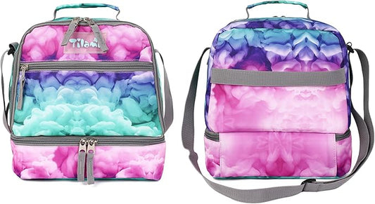 Tilami Lunch Bags Insulated Adjustable Strap Zipper, Water-Resistant Cooler Bags, Bento Bags for Kids Toddlers, Clouds Green