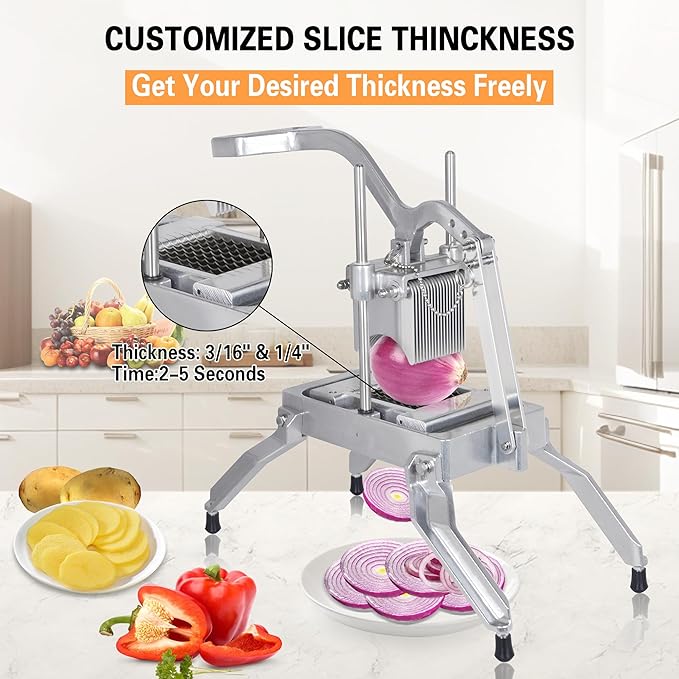 Hakka Commercial Onion Slicer, Vegetable Fruit Cutter with 3/16" & 1/4" Blades Heavy Duty Onion Cutter Stainless Steel Removable and Replaceable Kattex Chopper Tomato Slicer, Sliver